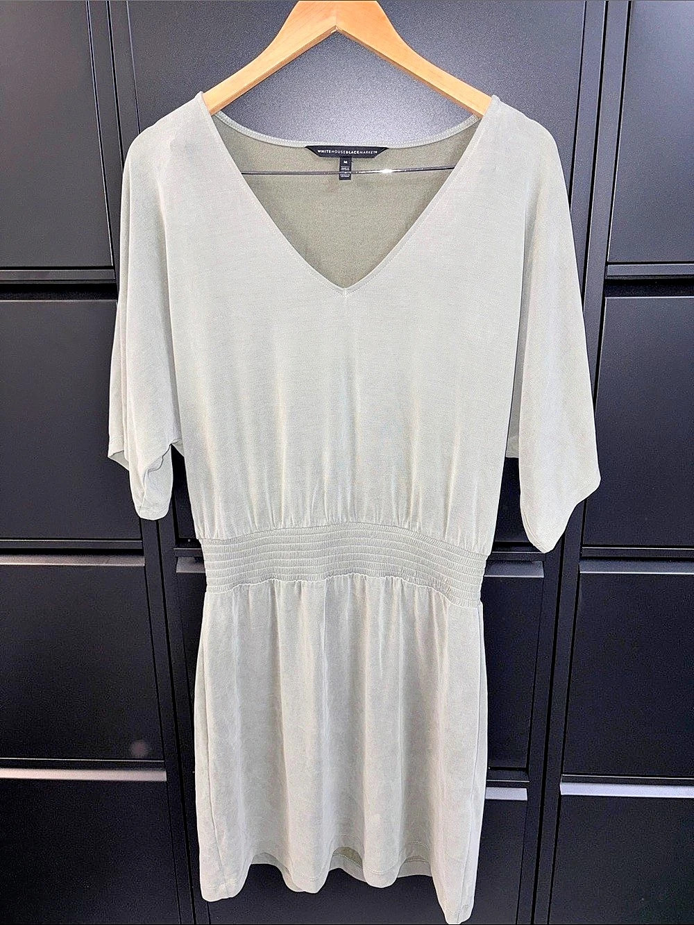 White House Black Market Women's V-Neck Mini Dress Green Medium